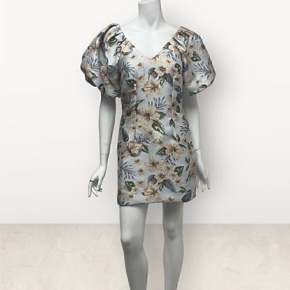 Avantlook Puffy Sleeve Jacquard Mini Cocktail Dress - Picture 1 of 6